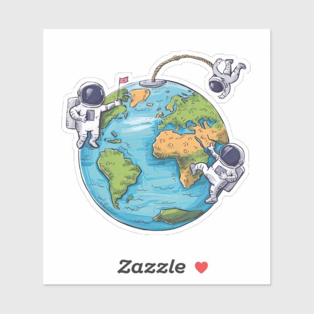 Sticker Astronautes en flottant (Feuille)