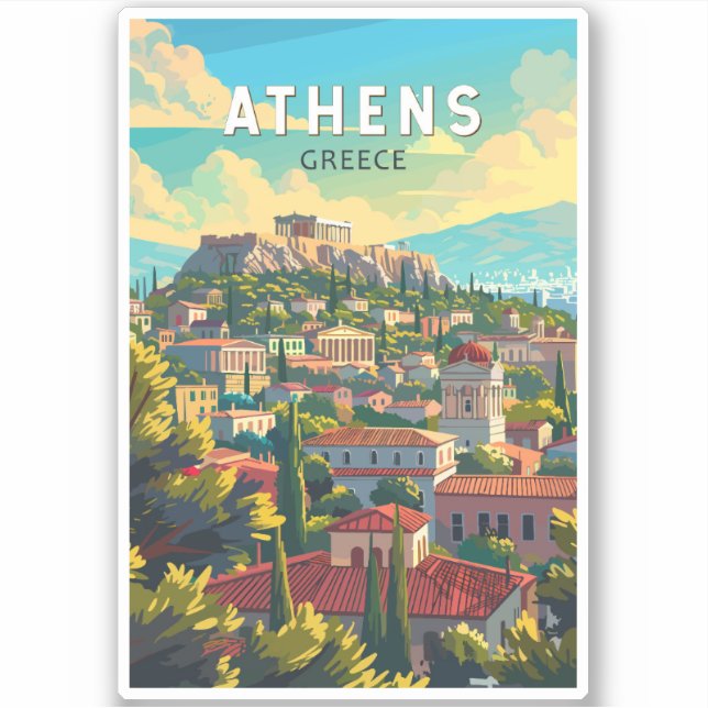 Sticker Athens Grèce Travel Art Vintage (Devant)