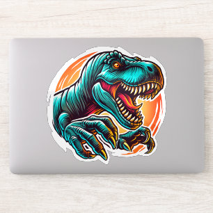 Sticker Attaque de Dino Épique Préhistorique T-Rex