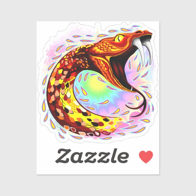 Sticker Attaque de serpent Psychedelic Surreal Art (Feuille)