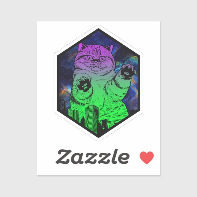 Sticker Attaques de catzilla géante Monster Cat Skyline (Feuille)