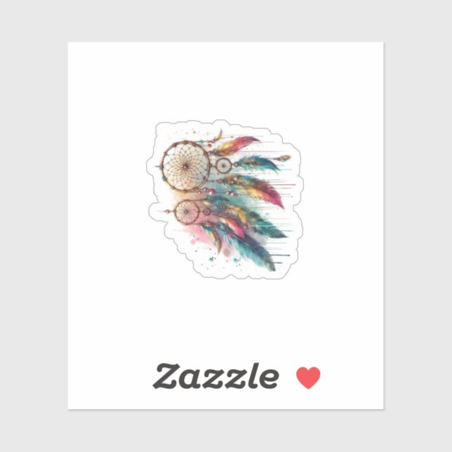 Sticker attrapes-rêves et plumes multicolores (Feuille)