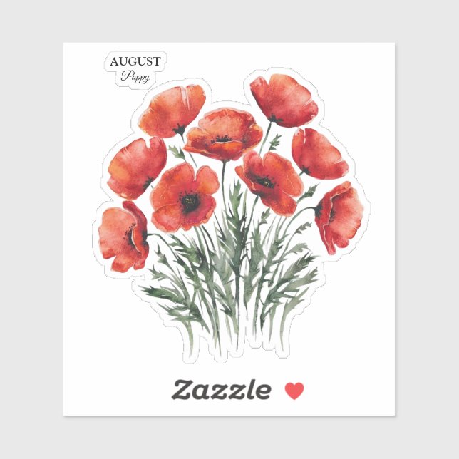 Sticker August Poppy Bloom - Cadeau d'anniversaire personn (Feuille)