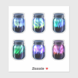 Sticker Aurora Borealis Northern Lights Galaxy Jar Set Sti