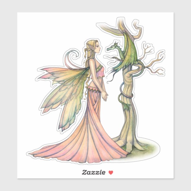 Sticker Aurora et Dragon Fairy Art par Molly Harrison (Feuille)