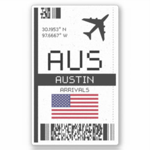 Sticker AUS Austin Boarding Pass - Texas Travel
