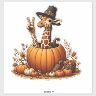 Sticker Automne Citrouille Automne Giraffe Thanksgiving Fe