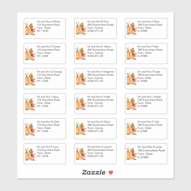 Sticker Automne Citrouille Floral Nom et adresse individue (Feuille)
