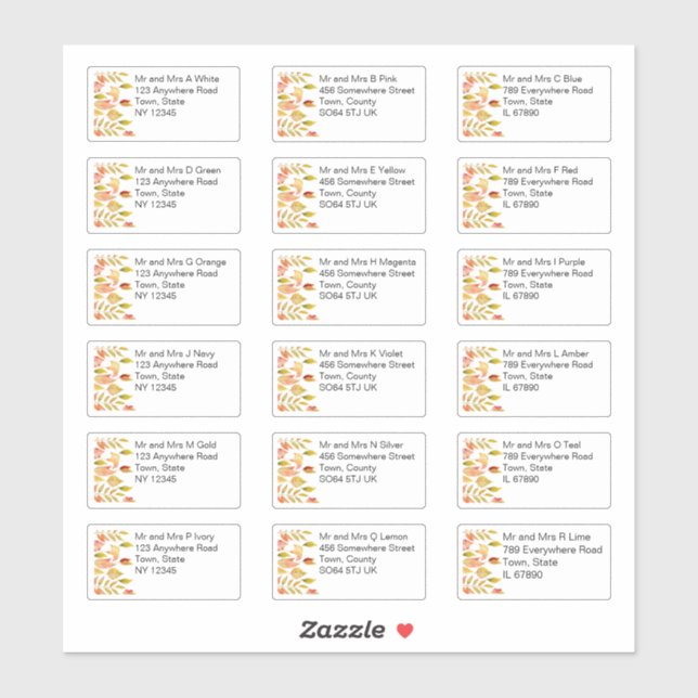 Sticker Automne Feuilles Nom individuel Mariage d'adresse (Feuille)