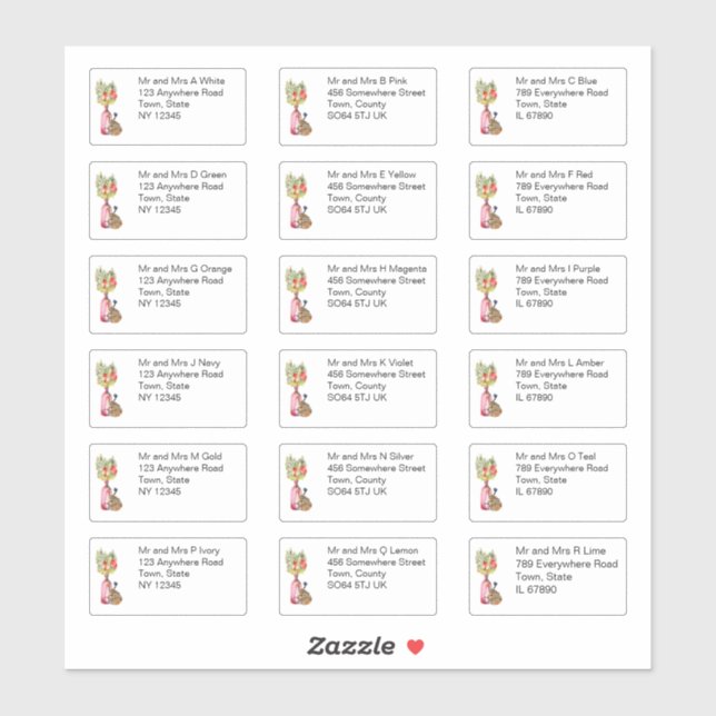 Sticker Automne Floral Vase Nom et adresse individuels (Feuille)