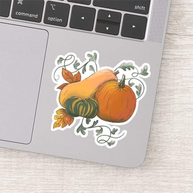Sticker Automne Hiver Récolte Citrouille Gourd Illustratio (Détail)