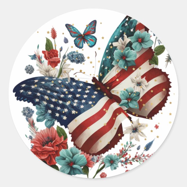 Sticker avec Papillon et Fleurs Bleu et Blanc Roug (Devant)