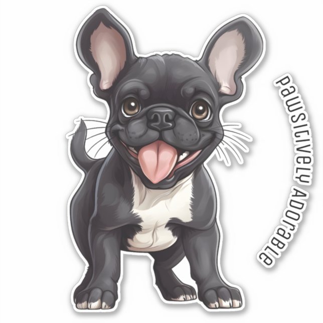 Sticker 🐶 Avec texte personnalisé, chiot français (Devant)