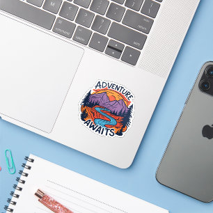 Sticker Aventure Await - Mountain Scene