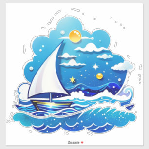 Sticker Aventure en voilier sous le ciel au clair de lune