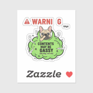 Sticker Avertissement Bouledogue Français Gazé Parodie de 