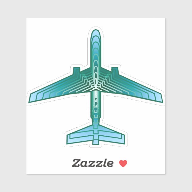 Sticker Avion Art Déco, Turquoise, Turquoise et Aqua (Feuille)