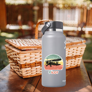 Sticker Avion cool & coucher de soleil, style rétro Vintag