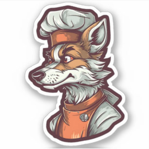 Sticker Awesome Chef Wolf Adorable Animal Graphisme