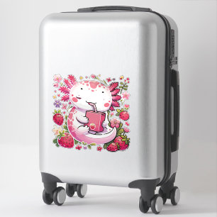 Sticker Axolotl Boire du lait de fraise japonais