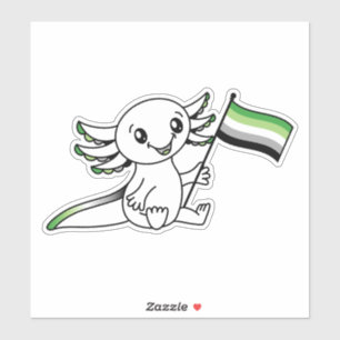 Sticker Axolotl mignon avec drapeau Aro Pride Aromantique