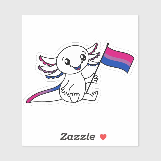 Sticker Axolotl mignon avec drapeau de fierté bisexuelle L (Feuille)