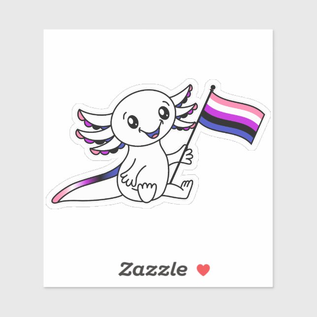 Sticker Axolotl mignon avec drapeau de fierté genderfluide (Feuille)