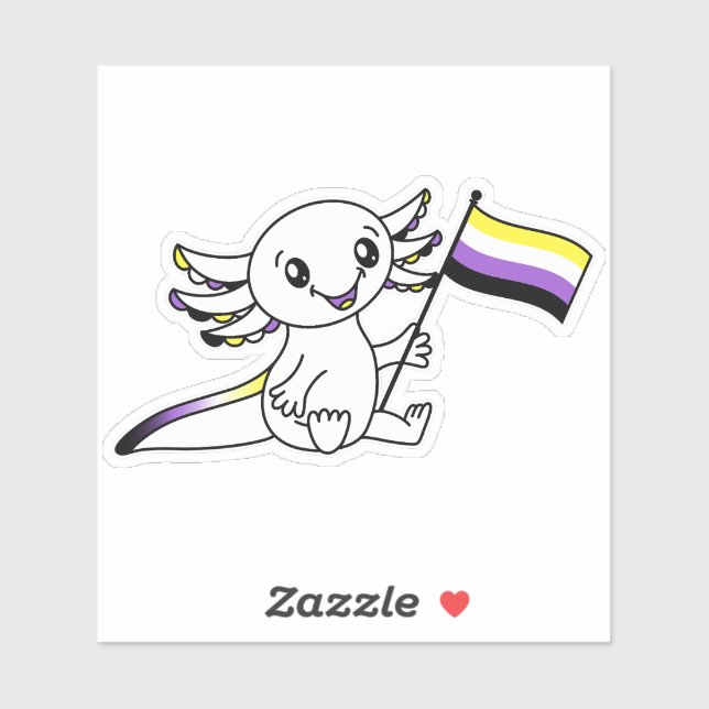 Sticker Axolotl mignon avec drapeau de fierté non binaire  (Feuille)
