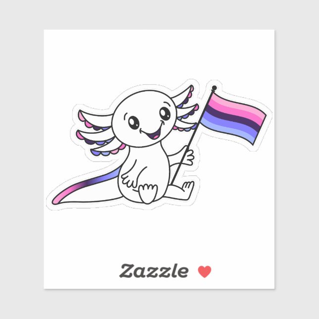Sticker Axolotl mignon avec drapeau de fierté omnisexuel L (Feuille)