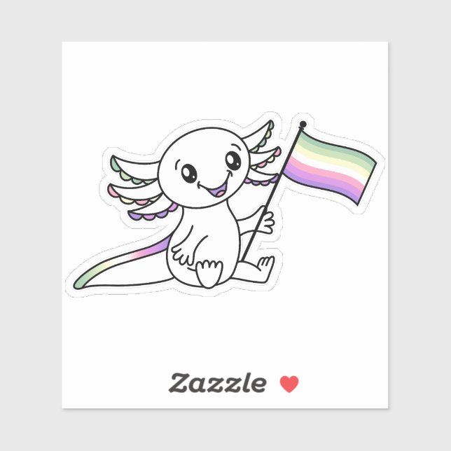 Sticker Axolotl mignon avec drapeau de la Genderfae Pride  (Feuille)
