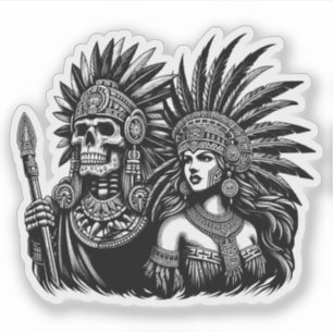 Sticker Aztec Skeleton Warrior avec Princess