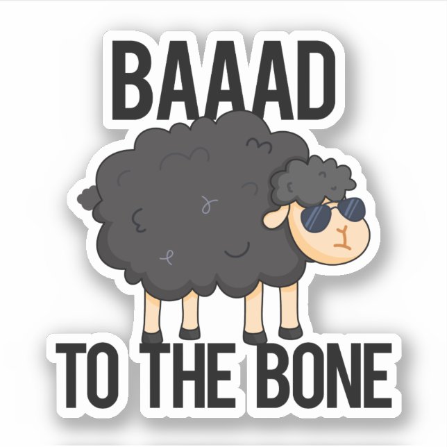 Sticker Baaad À L'Os Drôle Pun Mouton Noir Noir (Devant)