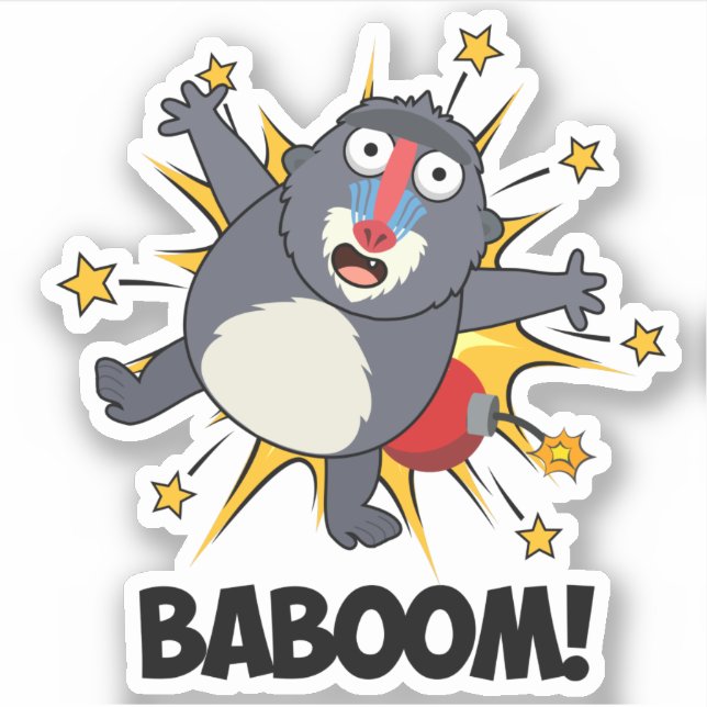 Sticker Baboom Drôle Explosif Baboon Pun (Devant)