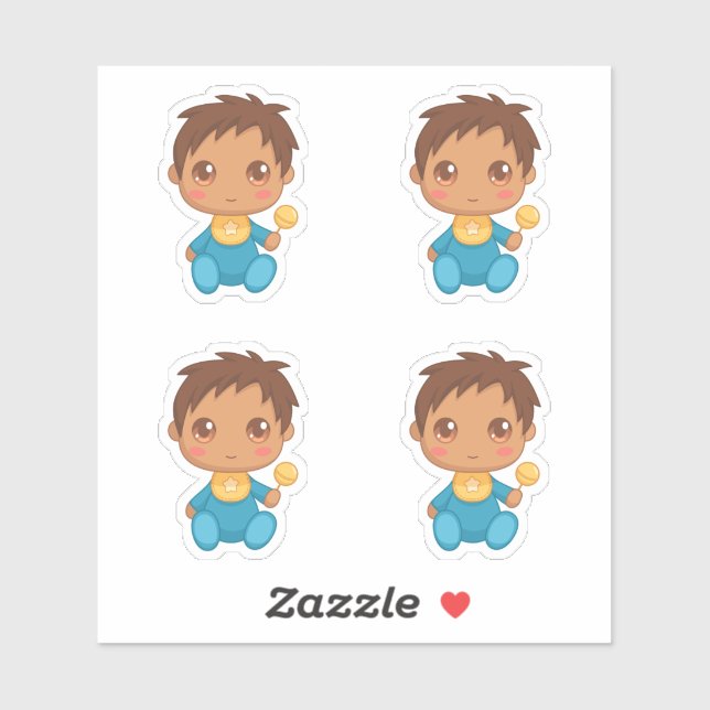 Sticker Baby Boy Blue Jumpsuit Ensemble de 4 (Feuille)