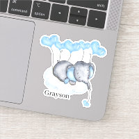 Baby Boy Elephant sur nuage avec Coeurs Bleus Viny