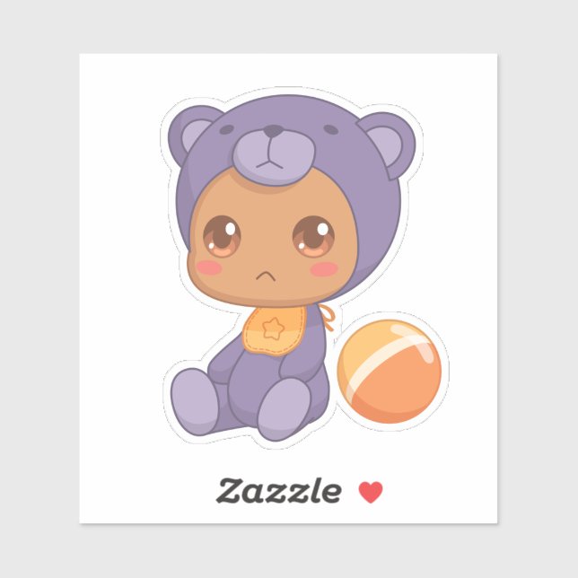 Sticker Baby Boy Girl Purple Bear Jumpsuit (Feuille)