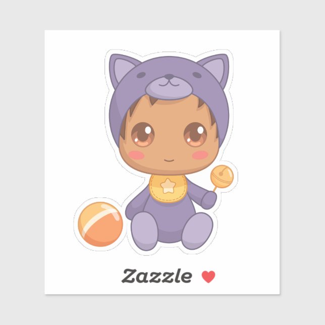 Sticker Baby Boy Girl Purple Chat Jumpsuit (Feuille)