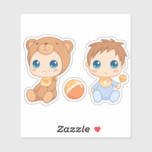 Sticker Baby Boy Twins Bear Jumpsuit