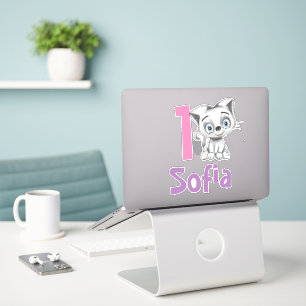 Sticker Baby Chat Plaid Premier Anniversaire Personnalisé