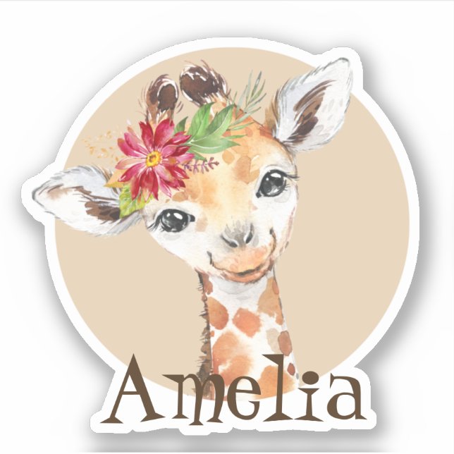 Sticker Baby Giraffe Safari Jungle Personnalisé (Devant)