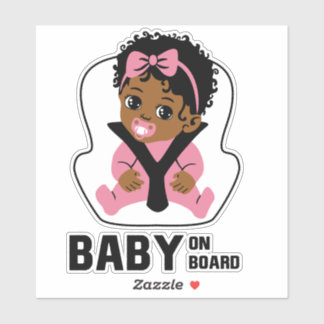 Sticker Baby On Board Car Seat African American Girl