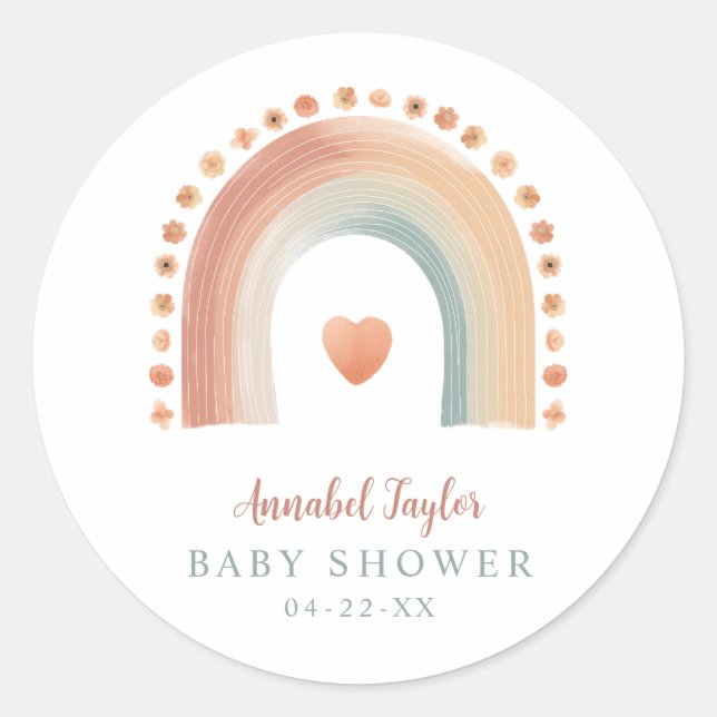 Sticker Baby shower arc-en-ciel Boho - Aquarelle R (Devant)
