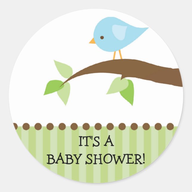Sticker Baby shower Bébé Bleu Oiseau (Devant)