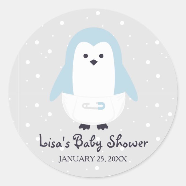Sticker Baby shower Bébé Bleu Pingouin (Devant)