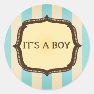Sticker Baby shower bleu - Stripes Vintages