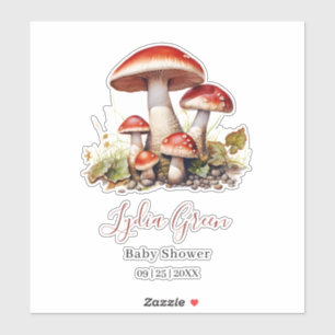 Sticker Baby Shower Champignon Thème Neutre