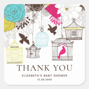 Sticker Baby shower coloré Birdcages