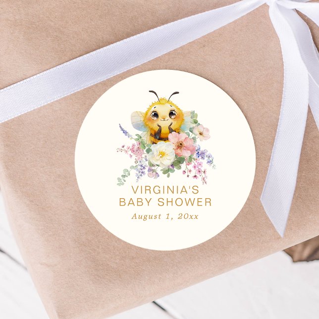 Sticker Baby shower d'abeilles (Bee Baby Shower Round Sticker by Painted Paperie
)