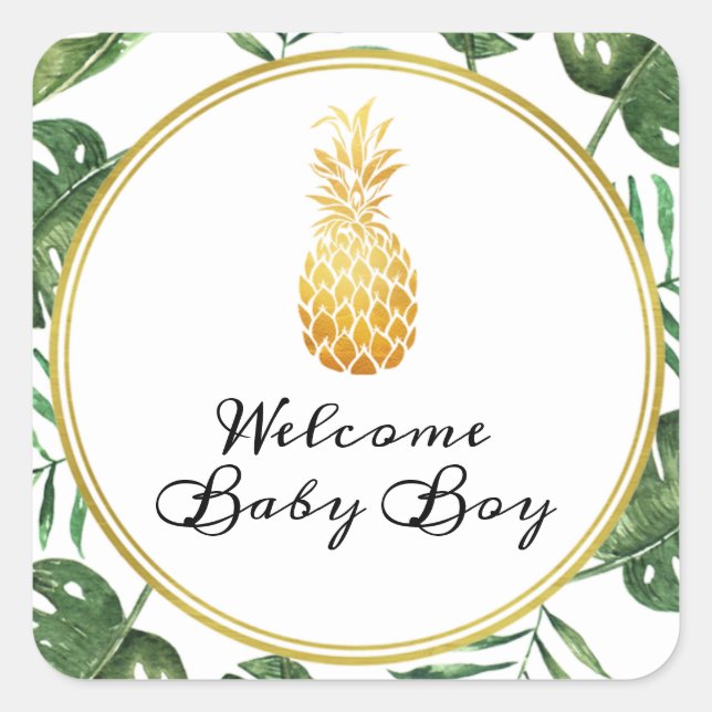 Sticker Baby shower D'Ananas Et De Foliage (Devant)