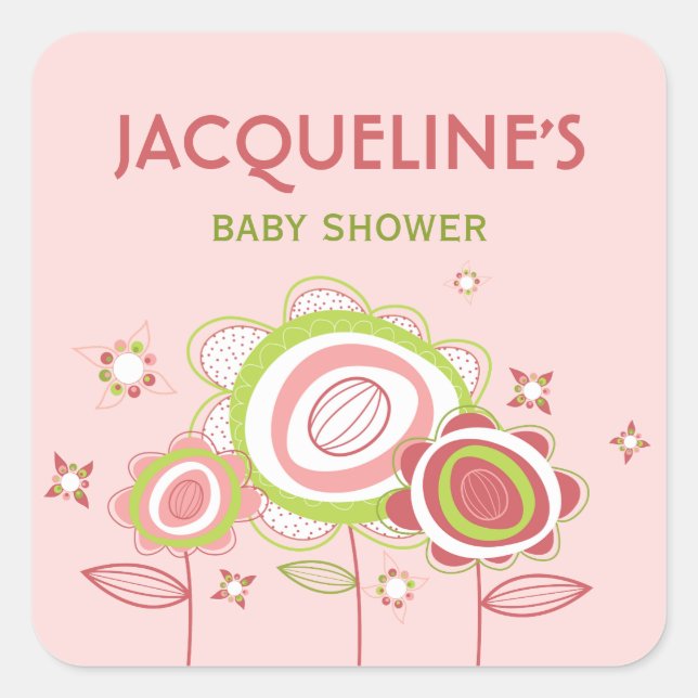 Sticker Baby shower de fleurs rose doux (Devant)